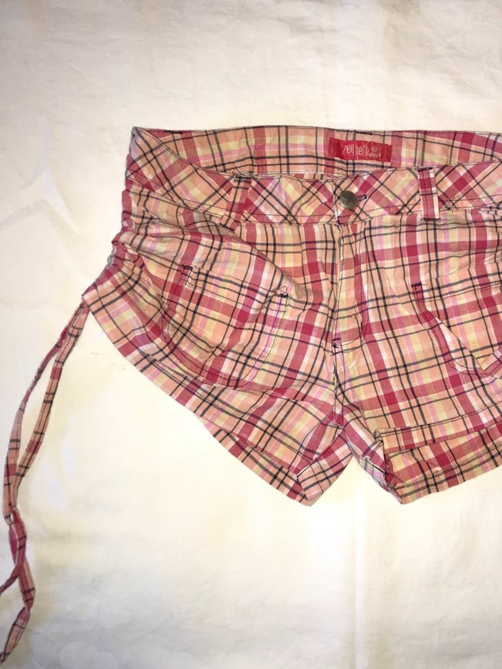 Zoey Beth Pink Plaid Shorts Drawstring Sides - Picture 6 of 7